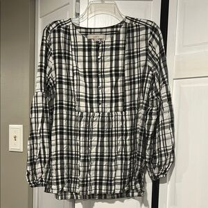 LOFT Peasant Style Plaid Blouse
